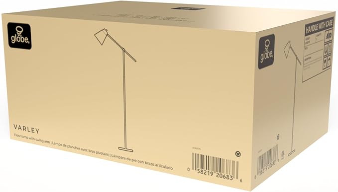 Globe Electric 69" Floor Lamp, Swing Arm, Matte Brass Plated, White Tapered Fabric Shade, On/Off Rotary Switch on Socket, 5-Foot Clear Cord, 1-Light, 40W E26/Medium Base Bulb