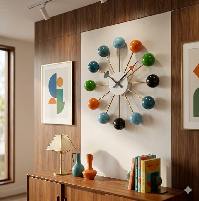 Mid Century Modern Ball Clock: George Nelson Style Wood Wall Decor wall (15 INCH) (20)