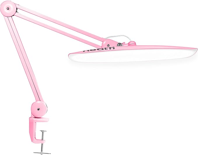 Neatfi XL Nail Desk Lamp with Clamp, 2200 Lumens, 20-Inch Wide Head, Dimmable 4 Levels, 6500K, LED Task Light for Manicure Table, Crafts, Workbench, Office (Non-CCT, Pink)