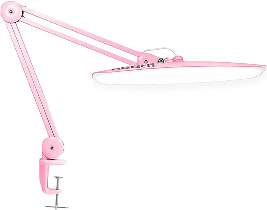 Neatfi XL Nail Desk Lamp with Clamp, 2200 Lumens, 20-Inch Wide Head, Dimmable 4 Levels, 6500K, LED Task Light for Manicure Table, Crafts, Workbench, Office (Non-CCT, Pink)