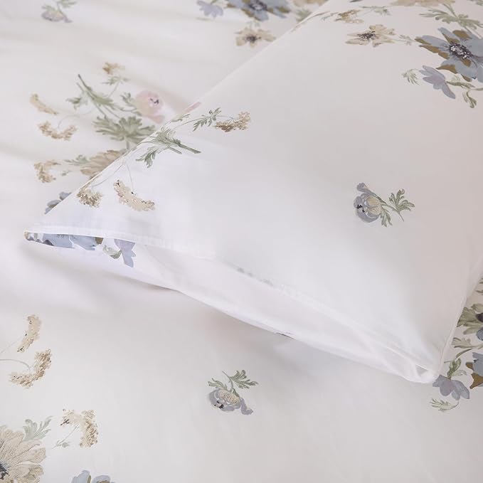 100% Cotton Duvet Cover Queen Size Vintage Floral Duvet Cover Set with Zipper Closure & Corner Ties 3 Pieces Botanical Bedding Sets Soft and Lightweight Comforter Cover for All Seasons