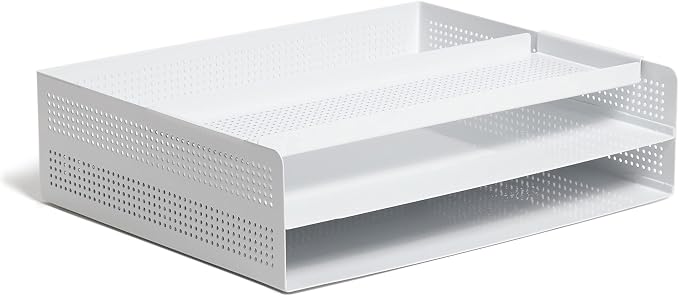 U Brands Modern Perforated Paper Tray, Office Supplies, Metal, White, 1 Count