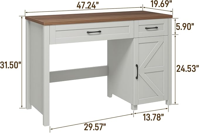 Vabches Farmhouse 47" Executive Desk, Computer Desk with Drawers and Cabinet, Workstation Computer Desk for Home Office and Study.