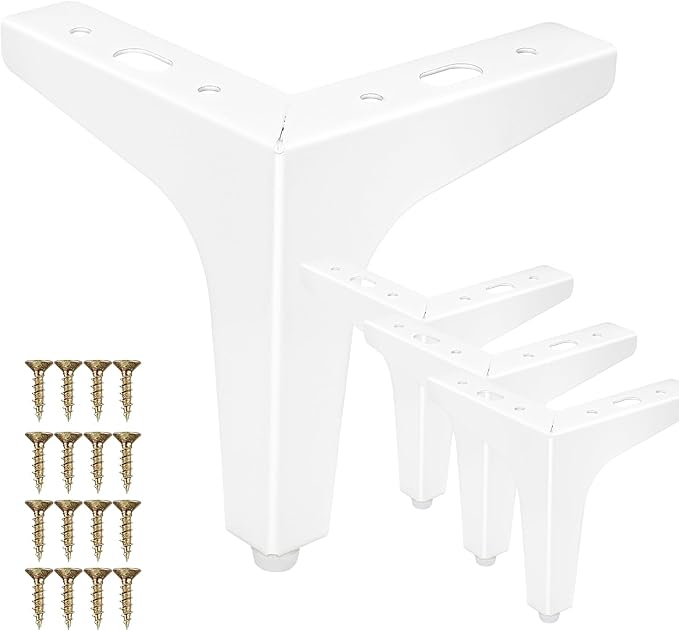 La Vane 6 Inch Metal Furniture Legs, Set of 4 - Modern Diamond Triangle White DIY Replacement Feet Corner Legs for Cabinet, Sofa, Sideboard, Couch, Dresser Makeover