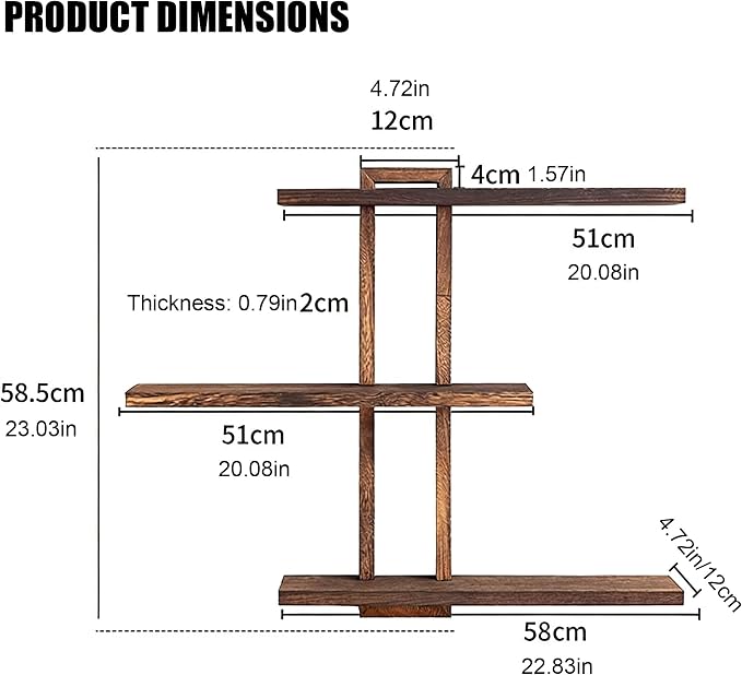 3 Tier Floating Shelf, Wall-Mounted Storage Rack, Mid Century Modern Wood Display Shelves for Plant Photo, Farmhouse Decor for Living Room Bathroom