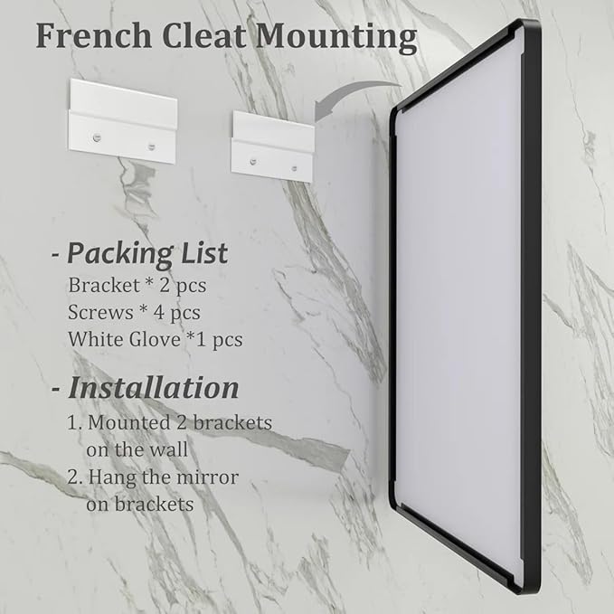 48x36 Matte Black Bathroom Mirror, Modern Rectangle Metal Framed Mirrors for Wall, Rounded Corners, Shatter-Proof (Horizontal/Vertical)