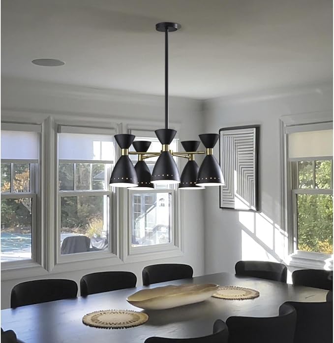 Adesso 4280-01 Oscar 5-Head Pendant, 36.25 in., 5 x 40W, Black w/Antique Brass, 1 Pendant Lighting