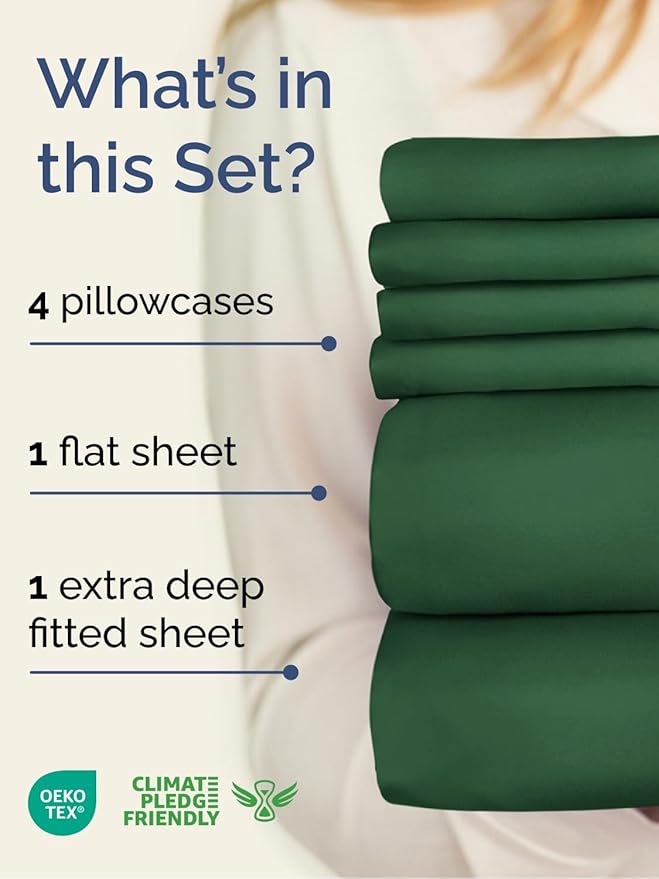 Extra Deep Full Sheet Set - 6 Piece Breathable and Cooling Sheets - Hotel Luxury Bedding for Women, Men, Kids & Teens - Easy & Secure Fit - Soft and Wrinkle Free - Extra Deep Pockets - Emerald Green