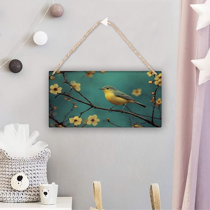 Whimsical Bird Wood Art, Vintage 12x6 Inch Wooden Sign, Perfect for Nature Lovers & Nostalgic Home Decors