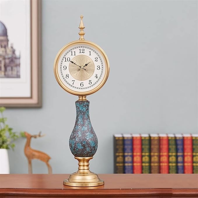 Desk Clock European Style Retro Decorative Clock Table Clock Ornaments Creative Light Luxury Clock Ceramic Clock Body Suitable Home Bedroom Decor (Color : Brass)