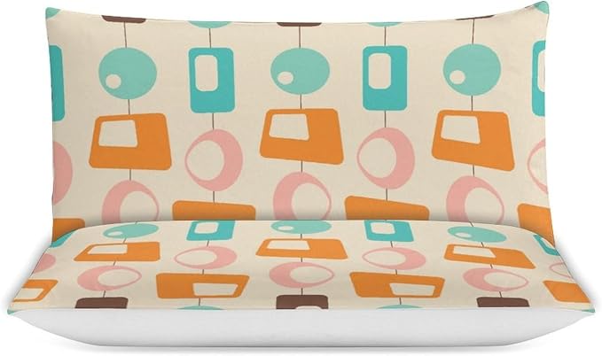 Colorful Aesthetic Comforter Cover Geometry Bed Set, Retro Atomic Duvet Cover，Modern Mid Century Bedding Sets，Aesthetic Abstract Art Bedding 3 Piece (1 Duvet Cover 102"x90" + 2 Pillow Sham 20"x30")