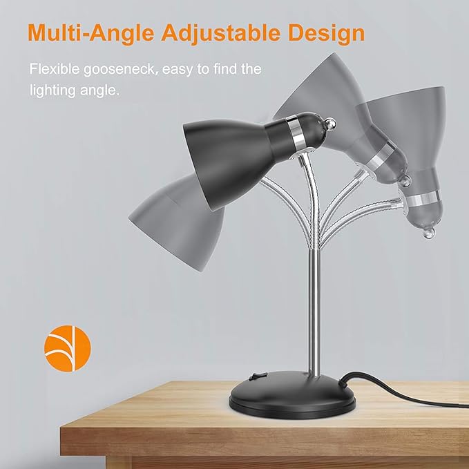 LEPOWER Metal Desk Lamp, Adjustable Goose Neck Table Lamp, Eye-Caring Study Desk Lamps for Bedroom, Study Room and Office (Black)