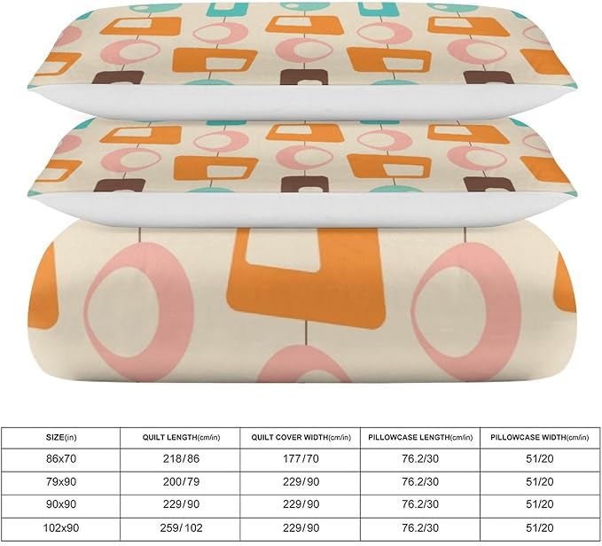 Colorful Aesthetic Comforter Cover Geometry Bed Set, Retro Atomic Duvet Cover，Modern Mid Century Bedding Sets，Aesthetic Abstract Art Bedding 3 Piece (1 Duvet Cover 102"x90" + 2 Pillow Sham 20"x30")