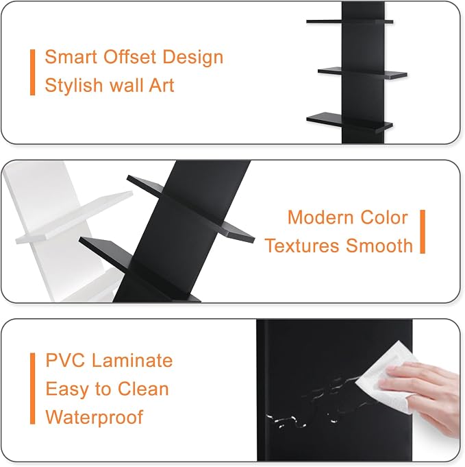 VIWODS 5 Tier Wall Shelf Unit-Black Floating Shelves for Home Decor, Modern Unique Asymmetric Design for Bedroom & Living Room Storage