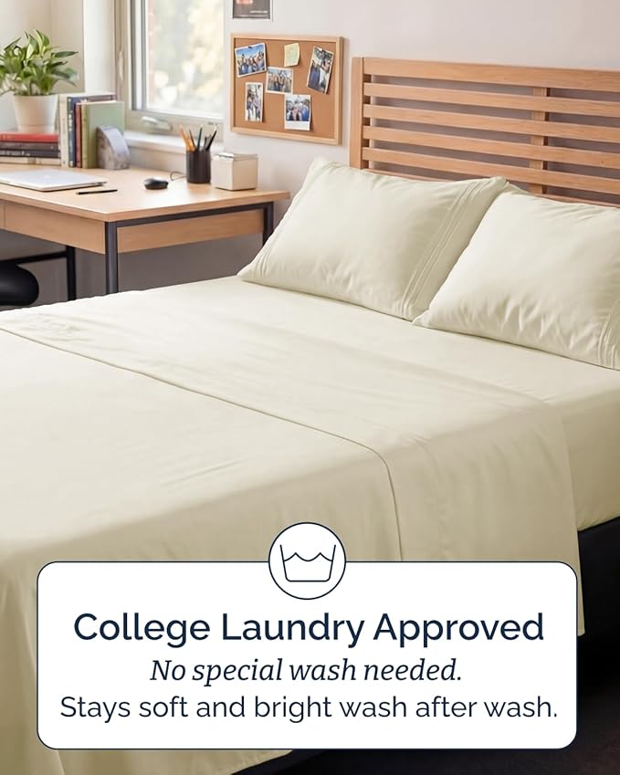 Full XL Bed Sheet - 4 Piece Full XL Bed Sheets Set - Ultra-Soft, Breathable & Cooling - Hotel Luxury Bedding for Women & Men with Deep Pockets - Wrinkle Free & Fade Resistant - Oeko-Tex - Off White