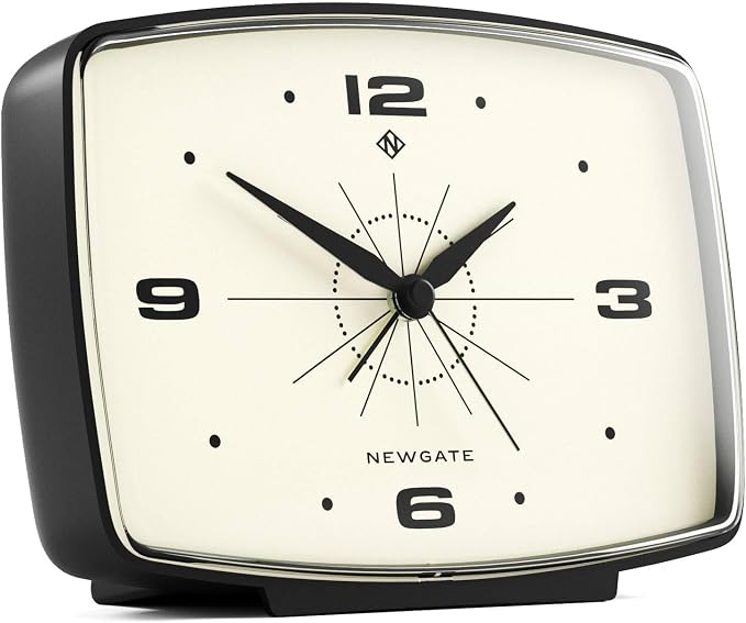 NEWGATE Brooklyn Retro Alarm Clock - Rectangular Matt Black Silent Sweep Clock - Bedside Accessory - 10.6 x 14 x 5.4cm / 4.1 x 5.5 x 2.1in
