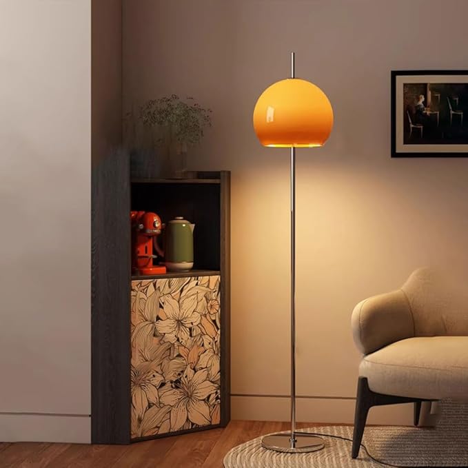 Orange Mushroom Floor Lamp, 66.9" H Retro Floor Lamp with Gradient Orange Dome Glass Shade, Mid Century Modern Tall Standing Lamp with Chromium Color Pole for Bedroom Office Living Room Decor