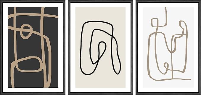 SIGNWIN Framed Canvas Print Wall Art Set Pastel Geometric Line Polygons Abstract Shapes Illustrations Modern Art Decorative Boho Relax/Zen Nordic for Living Room, Bedroom, Office - 24"x36"x3 Black