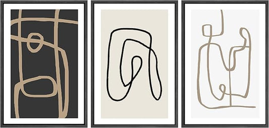SIGNWIN Framed Canvas Print Wall Art Set Pastel Geometric Line Polygons Abstract Shapes Illustrations Modern Art Decorative Boho Relax/Zen Nordic for Living Room, Bedroom, Office - 24"x36"x3 Black