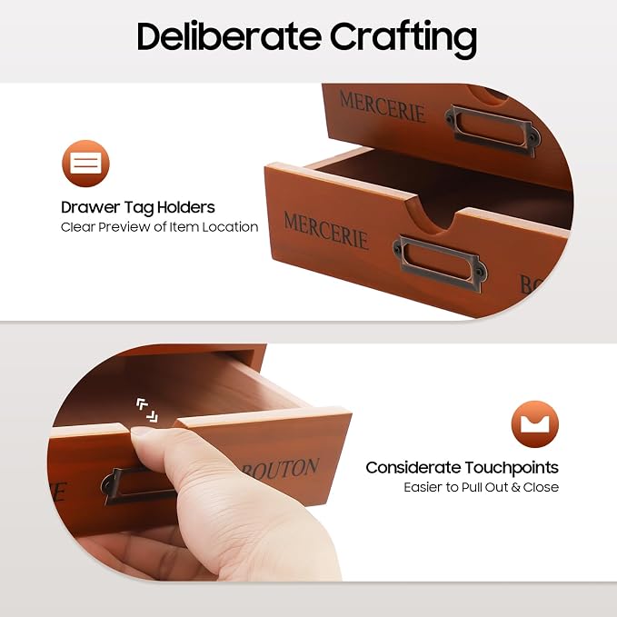 Vintage Wooden Drawers Organizer, 16-Drawer Desktop Storage Box With Drawers, Iron Label Holders, Apothecary Cabinet For Countertop Tea Coffee Pod Storage(4-Drawer/Brown)