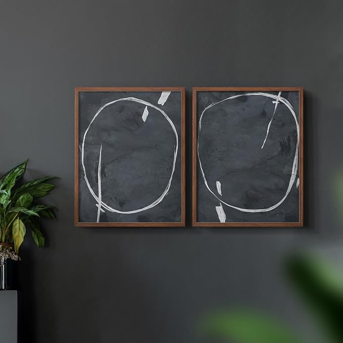 Renditions Gallery Set of 2 Peel & Stick Framed Prints, Abstract Wall Art, Circular Momentum Design Wall Decor, Re-Stickable - Ready to Hang - 16"x20" - Walnut Frame LT588
