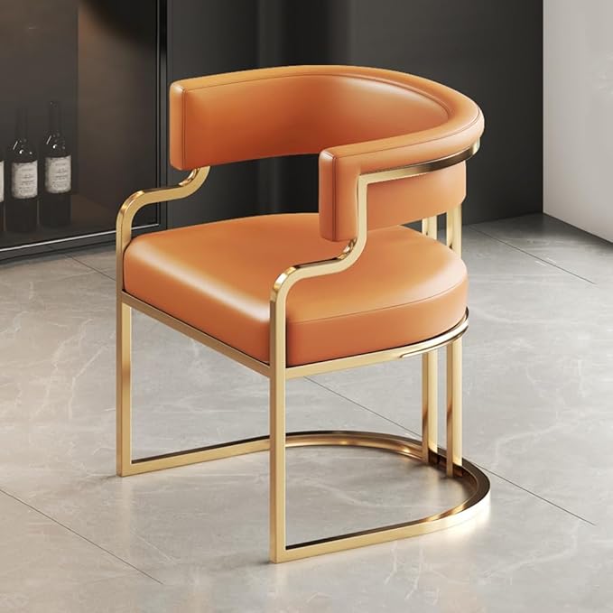 YCKEGEW Leather Modern Tub Chair Upholstered Armchair for Living Room,Dining Room Chairs Guest Chairs for Reception Single Sofa Chair with Golden Metal Legs(Orange)