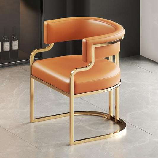 YCKEGEW Leather Modern Tub Chair Upholstered Armchair for Living Room,Dining Room Chairs Guest Chairs for Reception Single Sofa Chair with Golden Metal Legs(Orange)