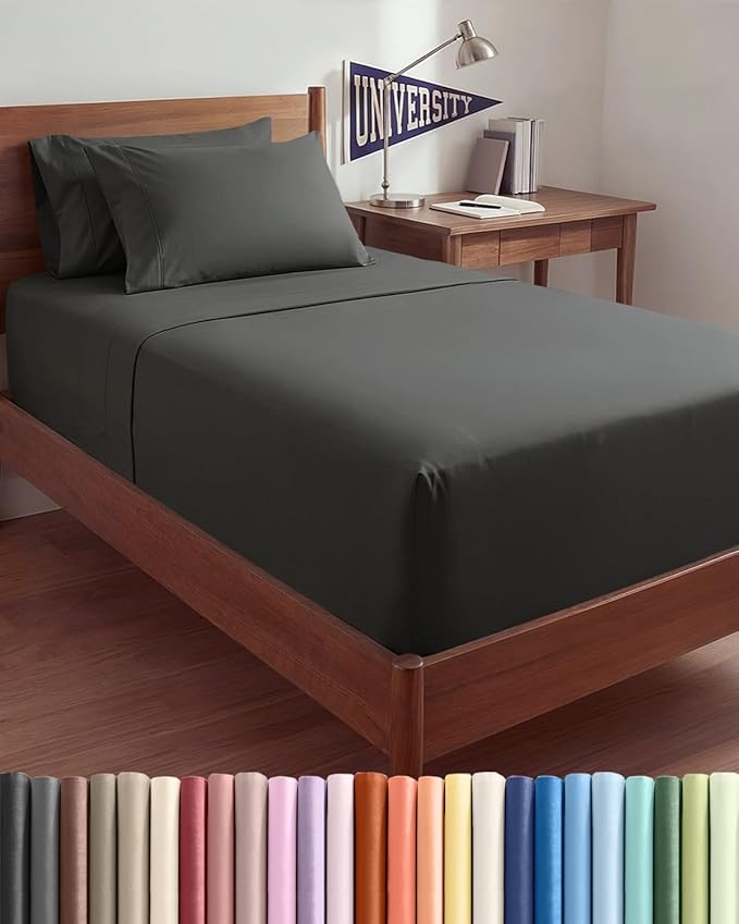 Extra Deep Twin XL Sheet Set - 4 Piece College Dorm Bed Sheets Set with Extra Deep Pockets - Ultra-Soft, Comfy & Breathable Bedding for Women, Men, Kids & Teens - Wrinkle & Fade Resistant - Charcoal