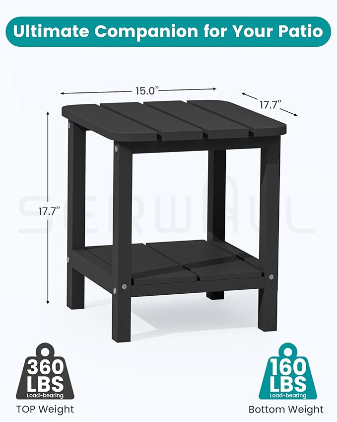 SERWALL Double Adirondack Side Table Rectangular End Table, Black