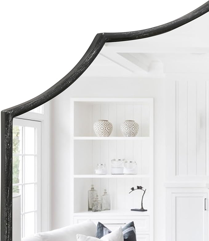 Besdomus Black Scalloped Wall Mirror: 40"x29" Large Modern Wooden Arched Dresser Mirror - Minimalist Fireplace Decorative for Bathroom/Bedroom/Mantel/Vanity/Entryway/Living Room - Stylish Home Decor