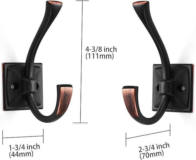 Large Wall Hooks 5 Pack Oil Rubbed Bronze Coat and Towel Hooks for Coats, Robes, Key and More - 4.35 Inch Double Hooks with Screws for Wall Mounting