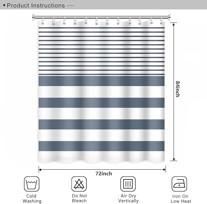 Abstract Stripes Fabric Bathroom Shower Curtain - Navy Blue Lines Modern Minimalist Shower Curtain with Hooks - Polyester Waterproof Artistic Decor, 72x84 Inch