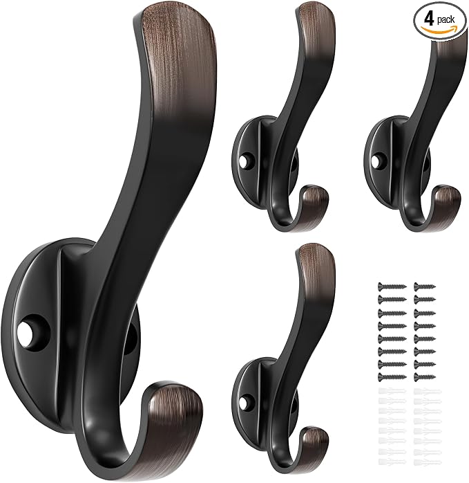 Coat Hooks Heavy Duty - Easy to Install Metal Towel Hooks Screw-in Wall Hooks for Hanging Hat, Towel, Key, Robe, Scarf, Bag, Cap (4 PCS Retro)