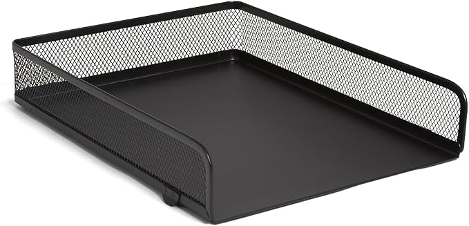 TRU RED Front‑Load Stackable Metal Letter Tray, Matte Black, 2‑Pack – Durable Desktop File Organizer for Paper & Documents