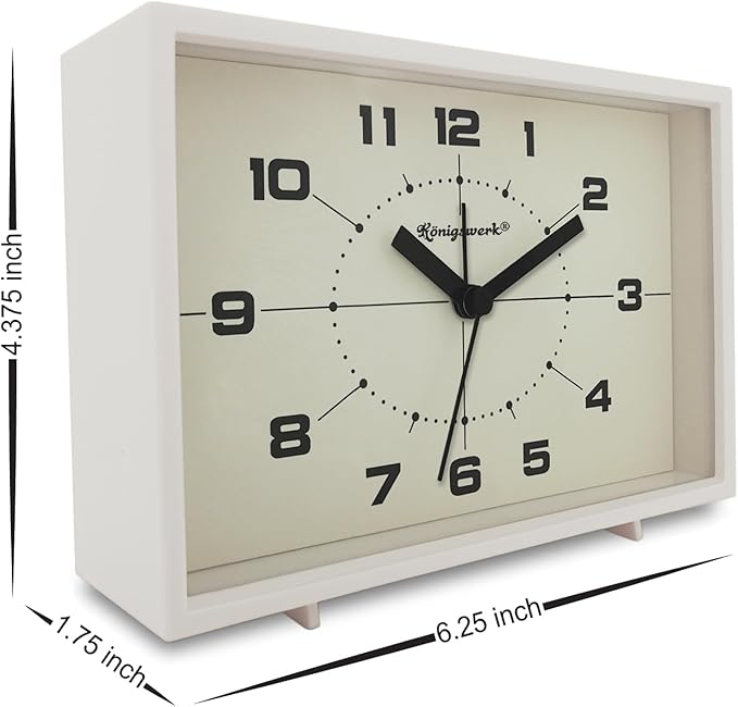 Analog Alarm Clock, 6 inch Silent Non Ticking Small Clock with Night Light, Battery Operated Simply Design for Bedroom, Bedside, Living Room, Room Decor, Desk, Table (White)