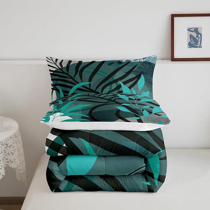 Erosebridal Aesthetic Minimalist Comforter Set Twin Blackish Green Grey Bedding Set, Modern Mid Century Bedding Comforter Sets Abstract Artwork Duvet, Quilted Comforter with 1 Pillowcase