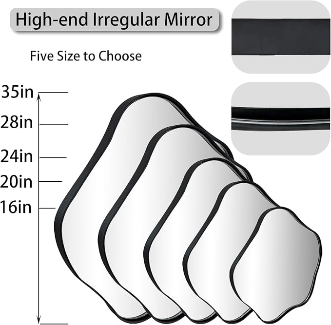 Irregular Round Mirror, 16" Scalloped Mirror for Over Sink, Asymmetrical Wall Mirrors Decorative, Modern Wavy Circle Mirrors for Living Room Bathroom Bedroom Hallway Entryway Fireplace