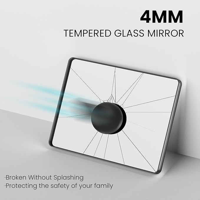 Black Bathroom Mirror 48X40 Inch, Black Metal Framed Mirror for Wall, Rounded Rectangle Matte Bathroom Vanity Mirror with Tempered Glass, Anti-Rust, Horizontal/Vertical