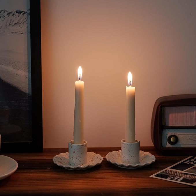 Ceramic Taper Candle Holders for Table Centerpiece, Decorative Candlestick Holders for Home Wedding Party, Housewarming Gifts,Pack of 2 (Round Shape)