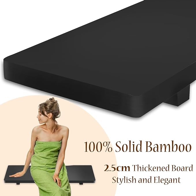Stylish Black Bamboo Bathtub Tray Caddy with Adjustable Legs, Minimalistic Design Bath Tray for Tub, Bathtub Accessories, Fit Standard and Against Wall Bath Tubs, Gift Idea for Women