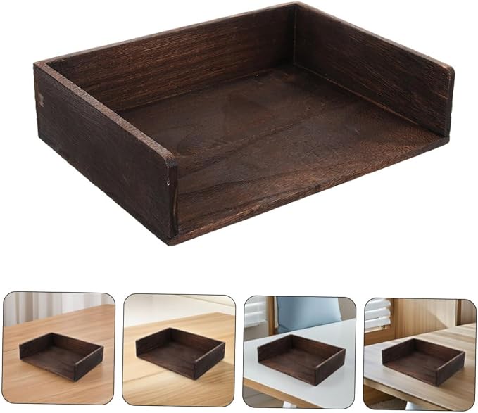 KALLORY 2pcs Vintage Solid Wood Desk Organizer Natural Wood Desktop Storage Shelf for Office Supplies Books Stationery Rustic Design for Home Study Room