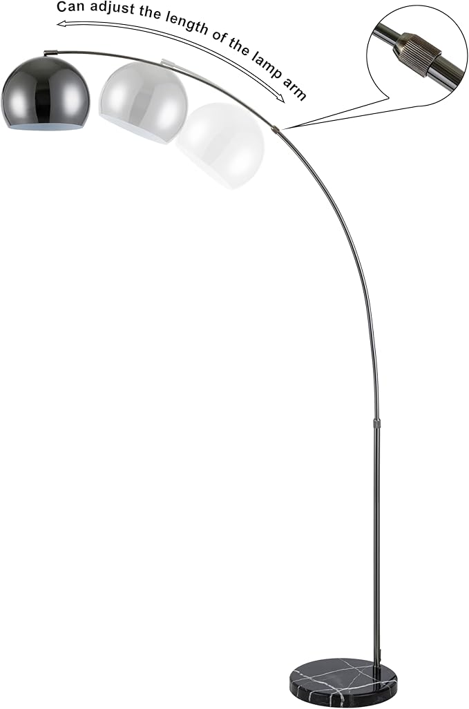 Major-Q Large 79" H Modern Standing Adjustable Floor Lamp with Metal Dome Shade & Marble Base for Living Room - Corner Light Arc Lamps for Bedrooms Black Chrome