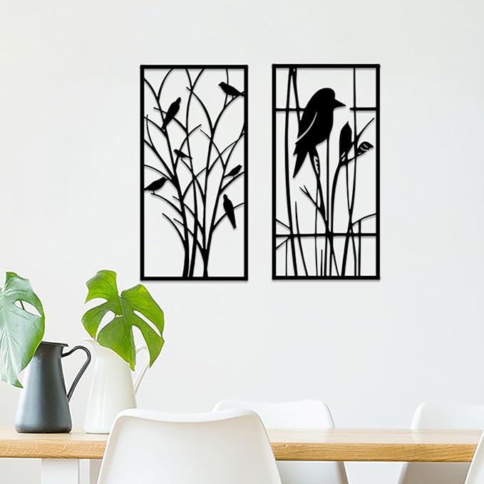 cape leadwort Metal Birds on Branches Wall Art Decor Sculptures, Metal Tree with Birds Wall Art, Wall Mounted Indoor/Outdoor Garden Decor, Gift for Bird Lovers