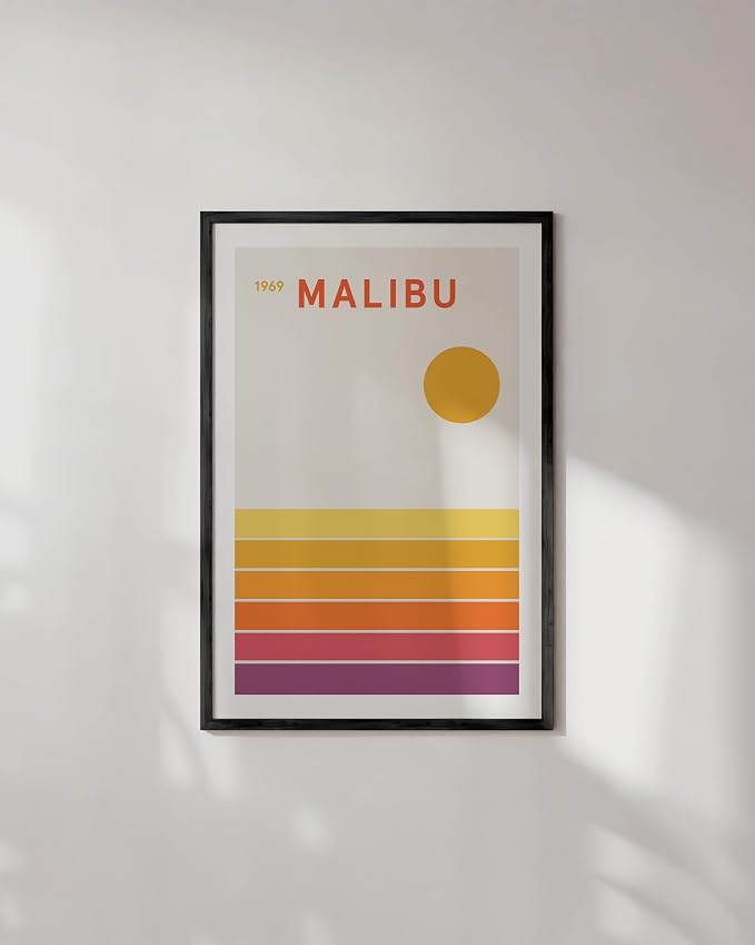 HAUS AND HUES Vintage California Wall Art - Travel Orange Geometric Wall Art (Black Frame, 24x36)