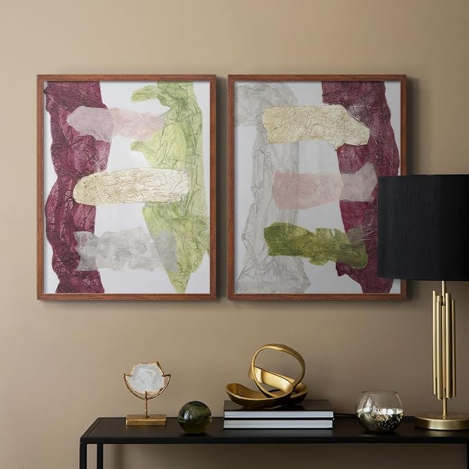 Renditions Gallery Set of 2 Peel & Stick Framed Prints, Abstract Wall Art, Mix Color Dyed Textures Wall Decor, Re-Stickable - Ready to Hang - 16"x20" - Walnut Frame LT588