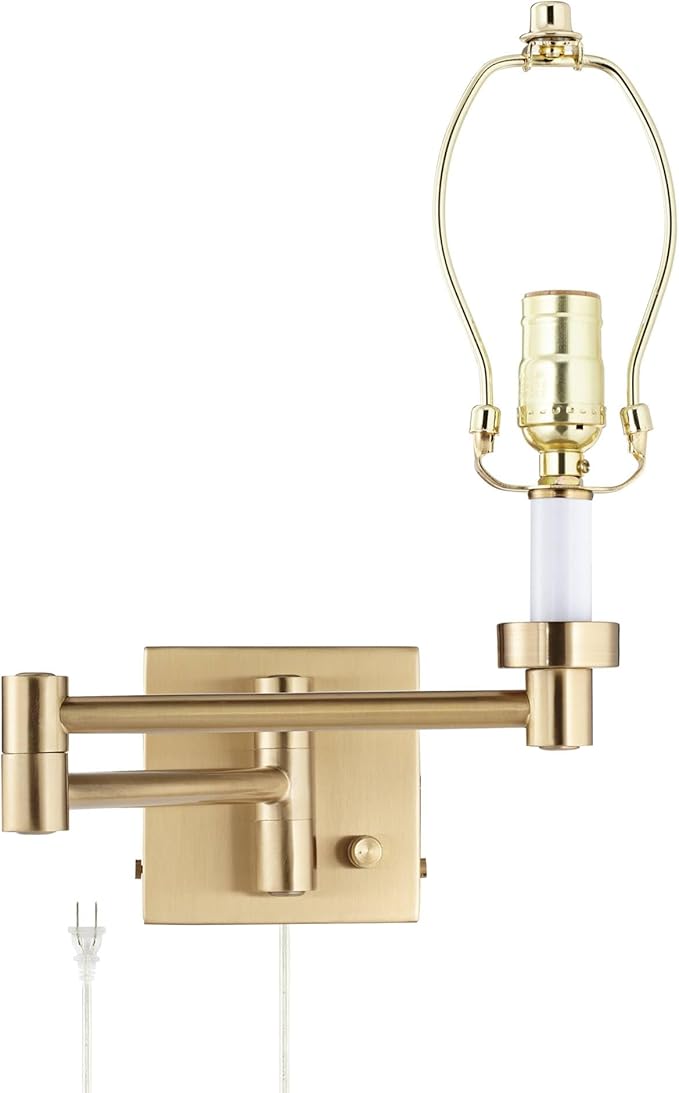 Barnes and Ivy Alta Indoor Swing Arm Wall Mounted Lamp Base with Cord Warm Antique Brass Dimmable Plug-in Light Fixture for Bedroom Bedside House Reading Living Room Home Hallway Dining