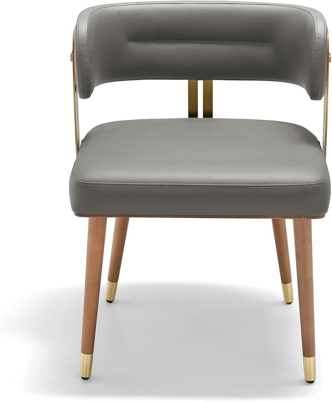 Modern Upholstered Leather Dining Chairs with High-Resilience Foam Cushion, Walnut Wood Veneer&Gold Metal Legs, 22Lx20.5Wx28.3H Inches, Anti-Slip Kitchen Chairs for Dining Room,Grey