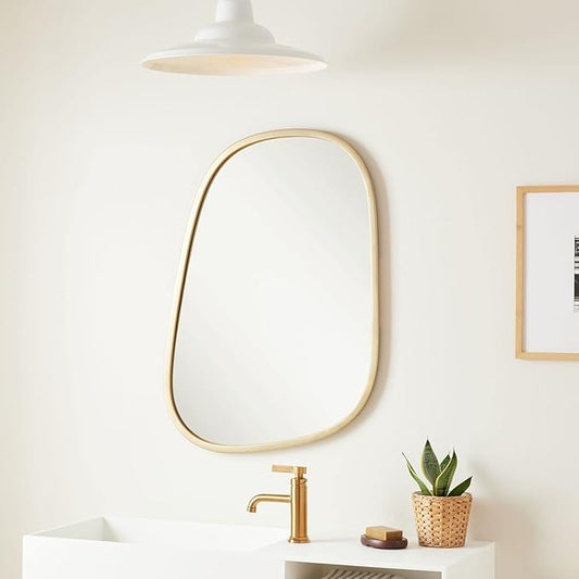 Signature Hardware 484230 Amburgey 33-3/4" x 33-3/4" Asymmetrical Framed Bathroom Mirror - Satin Brass