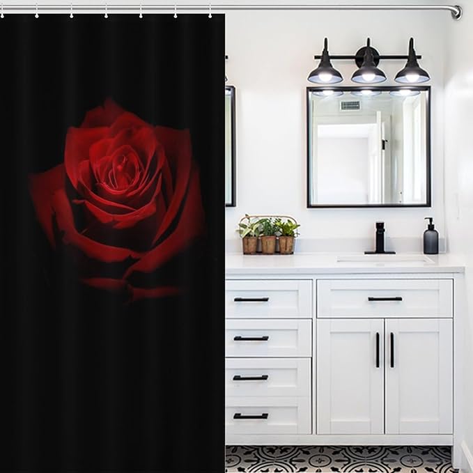 Red Rose Floral Shower Curtains Romantic Red Roses Artistic Theme Waterproof Shower Curtains for Bathroom Decor 12 Pack Hooks 66x72in（168x183cm）