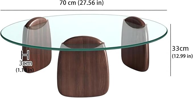 EASYSOUL Modern Round Coffee Table with Glass Top, 27.56" D x 27.56" W x 14.69" H, Circular Tea Tables for Living Room Home Office Industrial Cocktail Tables (Walunt-Clear Glass/27.56")